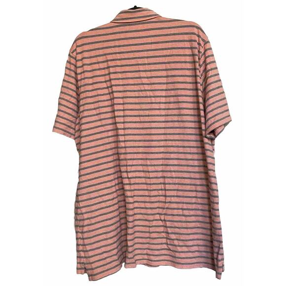 LL Bean Polo Shirt Short Sleeve Pink Blue Striped Cotton Stretch Mens XLT - Picture 2 of 6